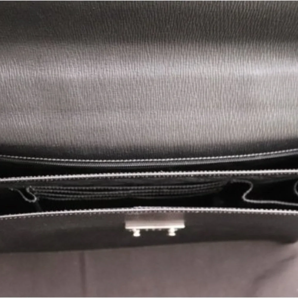 Salvatore Ferragamo black pebble calf Leather Briefcase